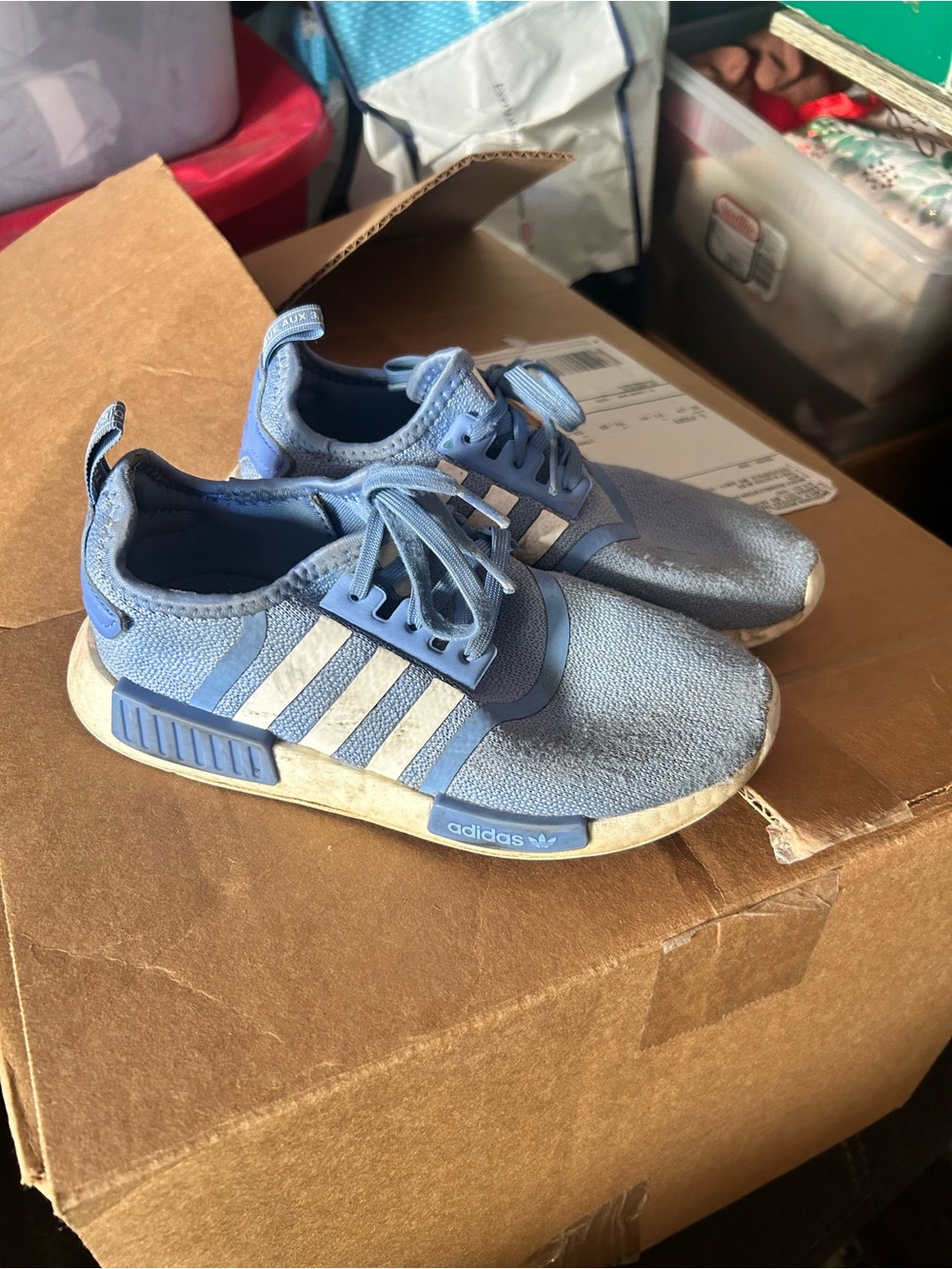 adidas Kids Light Blue Athletic Sneakers with White Stripes